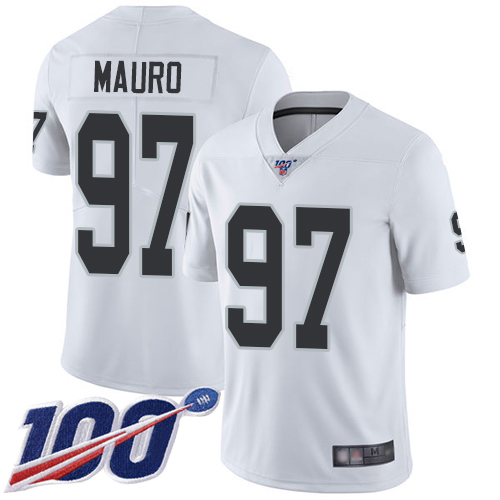 Men Oakland Raiders Limited White Josh Mauro Road Jersey NFL Football #97 100th Season Vapor Jersey->oakland raiders->NFL Jersey